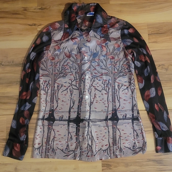 VTG 70s Disco Leisure Novelty Print Blouse Top Shirt Medium Fairy Eclectic Artsy - Picture 3 of 9